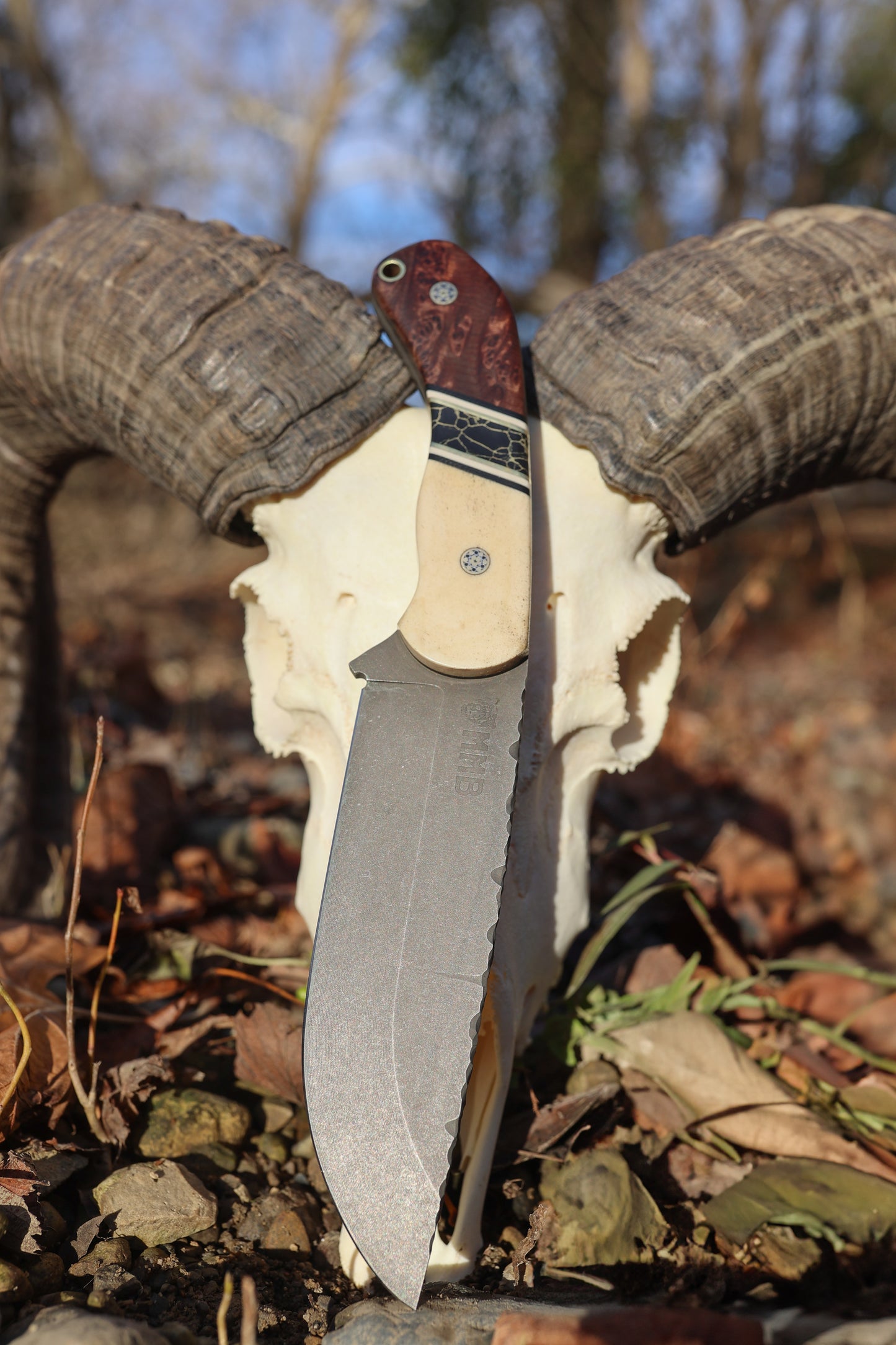 Series 1 CUSTOM FULL - Alaskan Moose, Black G10, Ivory G10, Brass, Black Truestone Split with gold webbing, Red Wood, Brass Mosaic Pins, Contoured grip.