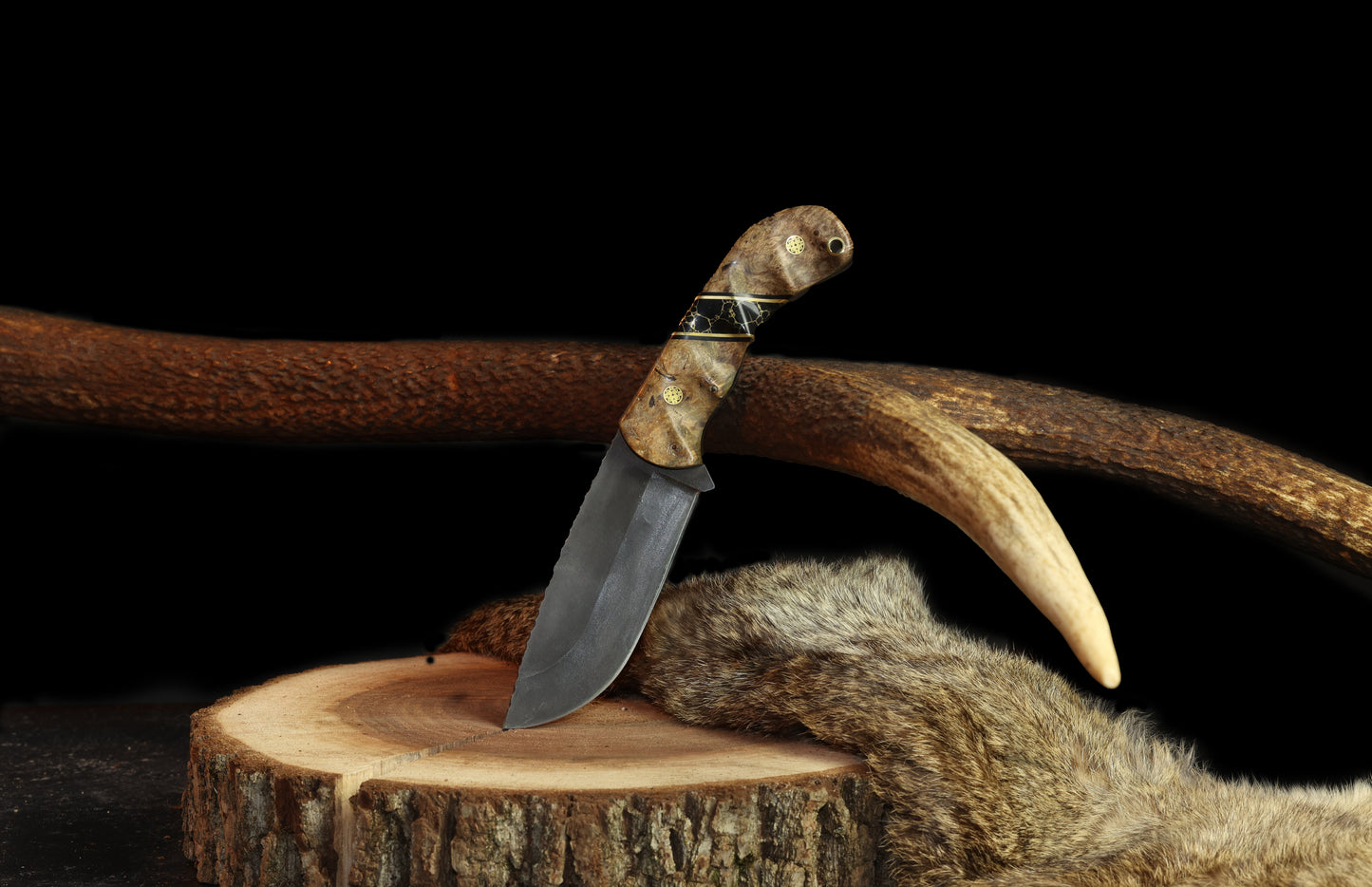 Series 1- Spalted Maple Burl, Black G10, Brass, Black with Gold Webbing Truestone, Brass Mosaic Pins. Textured grip.