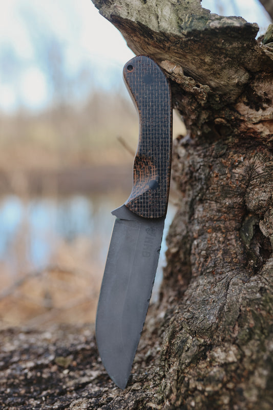 Series 1 CUSTOM FULL - Mossy Oak Burlap Micarta, G10 Pins. Contoured grip.