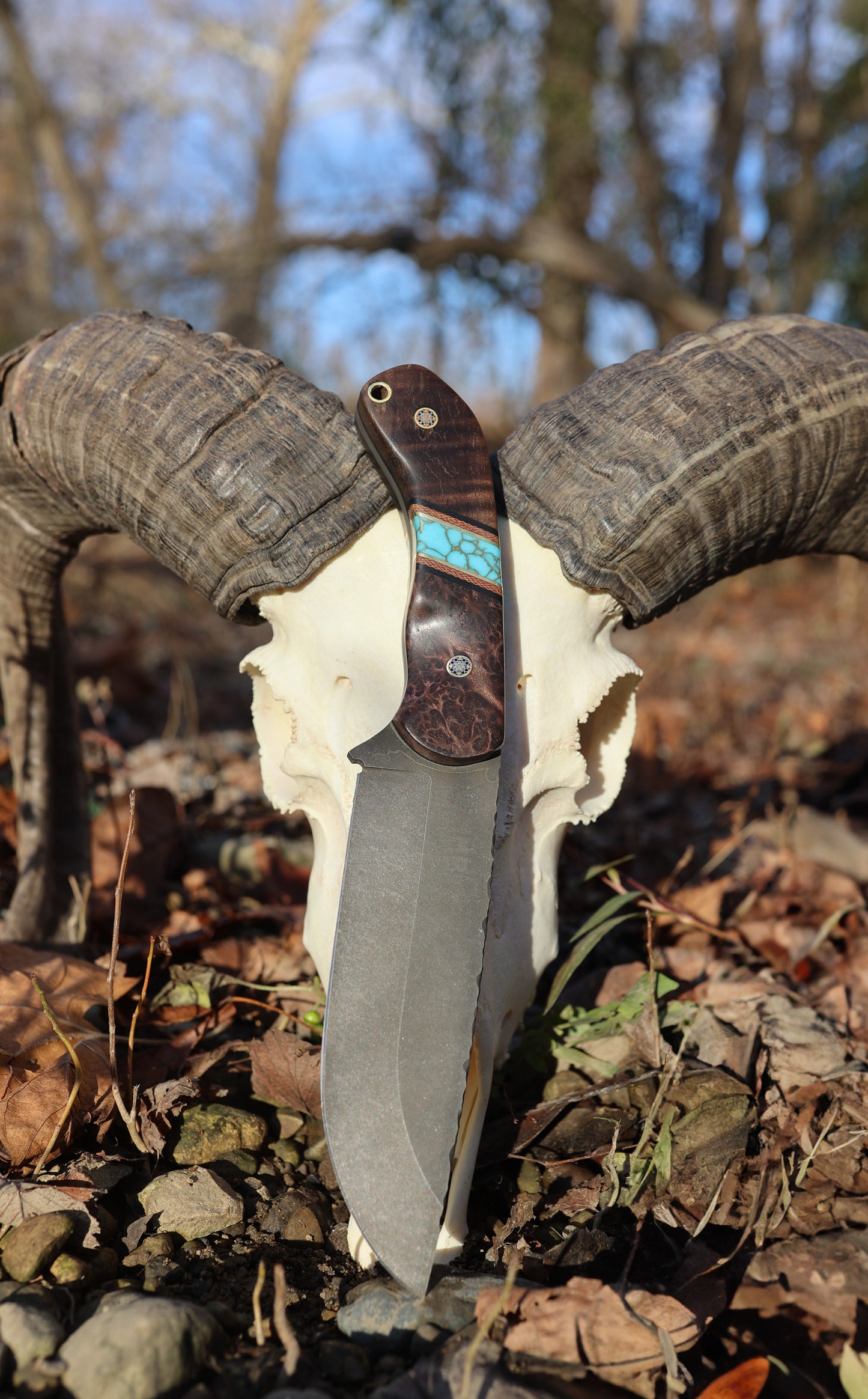 Series 1 CUSTOM FULL - Hawaiian Curly Koa, Black G-10, Brass, Turquoise Split with gold webbing, Micarta split, Brass, Redwood, Mosaic Pins, Contoured grip.