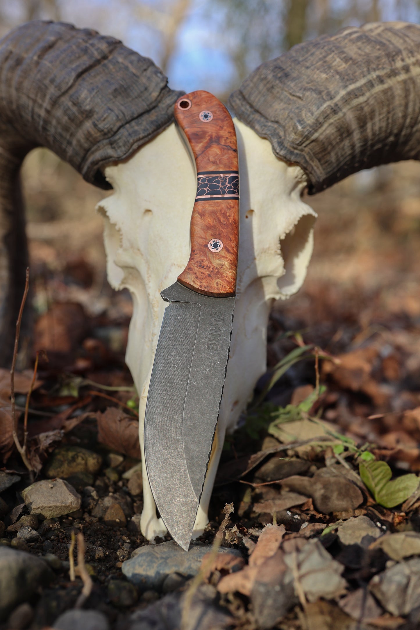 Series 1 CUSTOM Jr - Yellow Cedar, Black G10, Copper, Black Truestone Split with copper webbing, Yellow Cedar, Brass Mosaic Pins. Contoured grip.